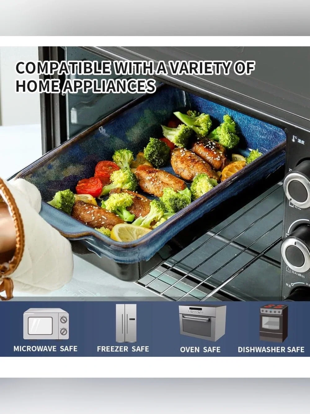 New Open Box Blue KOOV Bakeware Set Ceramic Baking Dish, 2Rectangular Casserole